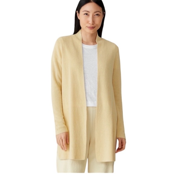 EILEEN FISHER Open Front Organic Cotton Silk Blend Long Cardigan in PINK Size M - Picture 1 of 8